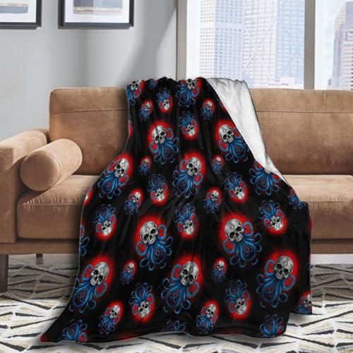 Throw Wrap School Blanket for Bedroom Living Rooms Sofa Couch, Sherpa Flannel Wearable Blankets for Adult Child, Warm, Abstract Skull Octopus Tentacles Throw Poncho - color: Pattern 15, size: 40x50inch-kids