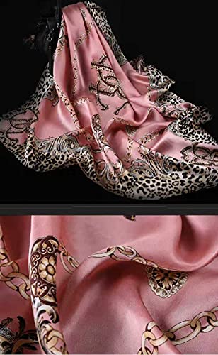 ANDANTINO 100% Silk Scarf 43" Large Square Lightweight Headscarf& Shawl–Women Hair Wraps-With Gift Packed - color: Leopard Print-pink