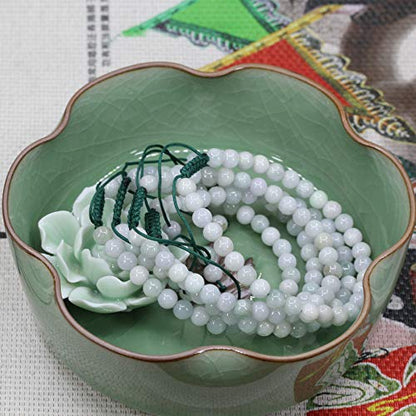 Keleny Natural Gemtone 6mm Round Beads Crystal Adjustable Braided Macrame Tassels Bracelets Unisex - color: Green White Jade
