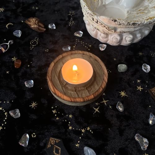 HOMSFOU Wooden Pentacle Altar Plate Candle Holder Tealight Candlestick for Home Decor Parties and Spiritual Use Elegant Centerpiece for Tables Gardens and Celebrations