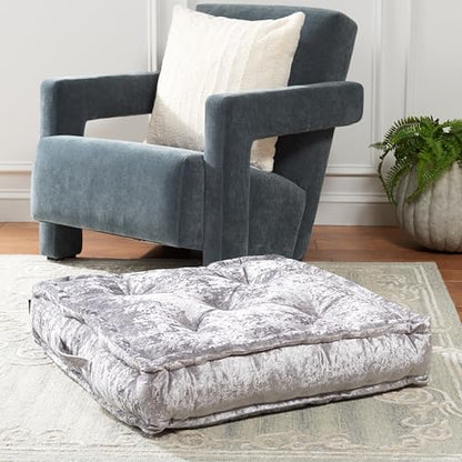 SAFAVIEH Home Collection Belia Silver 18-inch Square Tufted Floor Pillow with Insert - color: Silver, size: 18 x 18-Inch