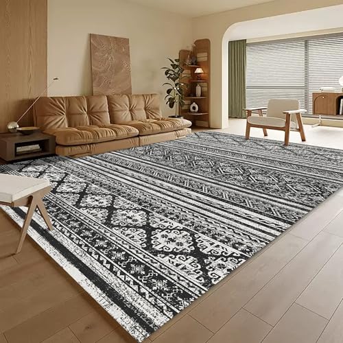 RUGSURE Washable Area Rugs 9' x 12' - 1/6 Thick - Moroccan-Inspired -Stain & Water Resistant Non-Slip - Resistant Rug for Living Room, Bedroom, Nursery, Pet & Child Friendly (Black) - color: Morocco-black, size: 9' x 12' (Rectangular)