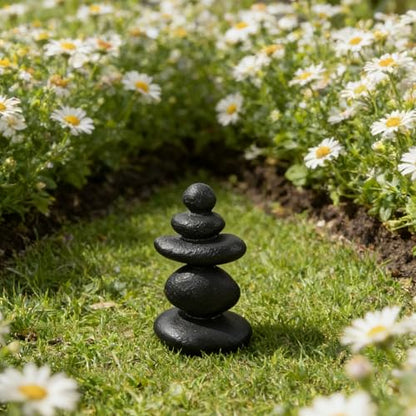 Stacked Stone Sculpture - Mini Zen Rocks for Garden Patio Japanese Themed Decor - Resin 5-Stone Meditation Rock Cairn Ornament
