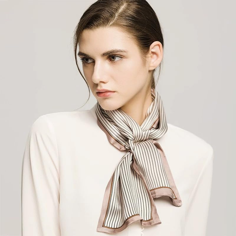100% Silk Scarf for Women 59”*6.3” Long Shawls for Headscarf and Neck- Oblong Hair Wraps with Gift Packed - color: Stripes