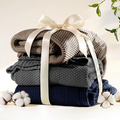 100% Cotton Cable Knit Throw Blanket, Lightweight Soft Knit Blanket for Sofa Couch Bed, Breathable All-Season Throw, Cozy Decorative Blanket, 50 x 60 Inch,Taupe