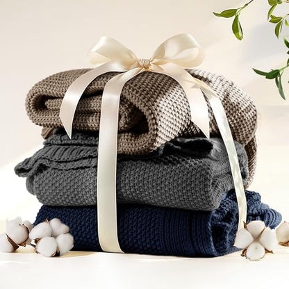 100% Cotton Cable Knit Throw Blanket, Lightweight Soft Knit Blanket for Sofa Couch Bed, Breathable All-Season Throw, Cozy Decorative Blanket, 50 x 60 Inch,Taupe