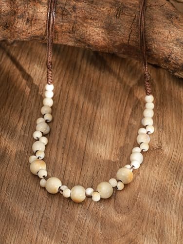 MINACHI Hippie Boho Colorful Ceramic Round Beads Strand Necklace, Bohemian Fashion Statement Jewelry Gift for Women - color: S06