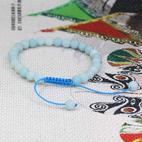 Keleny Natural Gemtone 6mm Round Beads Crystal Adjustable Braided Macrame Tassels Bracelets Unisex - color: Matte Blue Amazonite