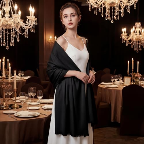 Pashmina shawls and wraps for Evening Dresses Scarf for Women Winter Shawl Wraps for Women Weedings - color: Black