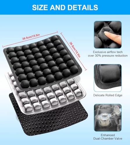 Sondur Travel Cushion, Inflatable Airplane Seat Cushion for Long Flights, 3D Air Cell Seat Cushions with Foot-operated Inflatable Accessories for Office Chair, Wheelchair, Cars, Home Living