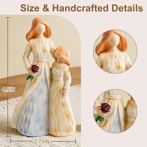 Mom Gifts from Daughter, Mother Daughter Figurine, Hand-Painted Resin Sculpture, Meaningful Birthday Mothers Day Valentines Day Gift, Home Decor Keepsake (Mother Daughter Rose Figurine) - color: Mother Daughter Rose Figurine