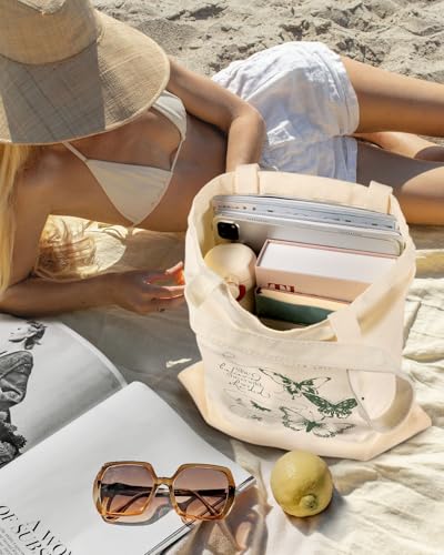 Miss Adola Aesthetic Canvas Tote Bag - Reusable Shoulder Tote Bag for Women Lady Casual Vacation, Shopping, Work, Gym - style: Butterfly Verse