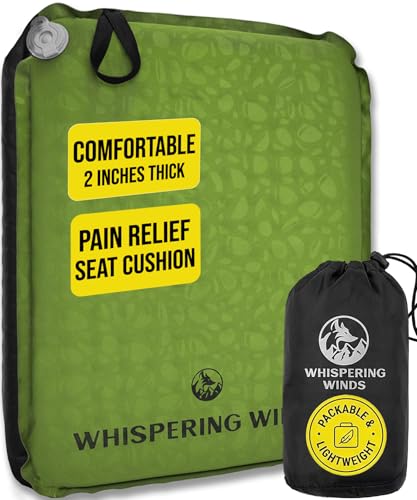 Whispering Winds Inflatable Seat Cushion - Comfortable Blow-up Foam Pad for Airplane, Travel, Stadium, Outdoors, Camping, Car & More - color: Military Green - 1pack, size: Large