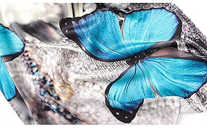 100% Mulberry Silk Long Scarf for Women Large Shawls for Headscarf and Neck- Oblong Hair Wraps with Gift Packed - color: Blue Butterflies