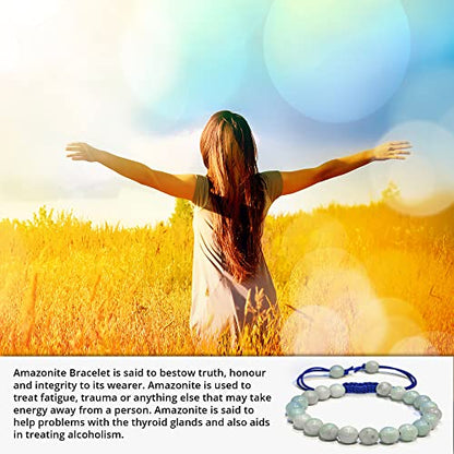 ANAYA AGATE Energy Protection Crystal Handmade Adjustable Bead Bracelet Perfect for Men, Women’s Christmas Gift - Gemstone Healing Stretch Bracelet Pulsera Para Hombre Mujer Stocking Stuffer - color: Amazonite