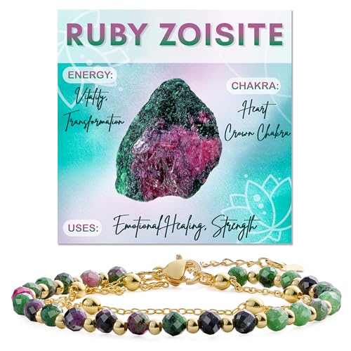 Farfume Crystal Bracelet Beaded Bracelets 4mm Natural Stone Beads Gemstone Handmade Jewelry Gift for Women - color: Ruby Zoisite-Vitality
