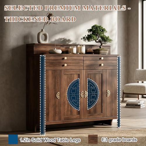 Personal Shrine Altar Table, Solid Wood Frame Buddhist Altar Cabinet, Meditation Prayer Table with Drawer (Brown, 98cm/38.6in) - size: 98cm/38.6in