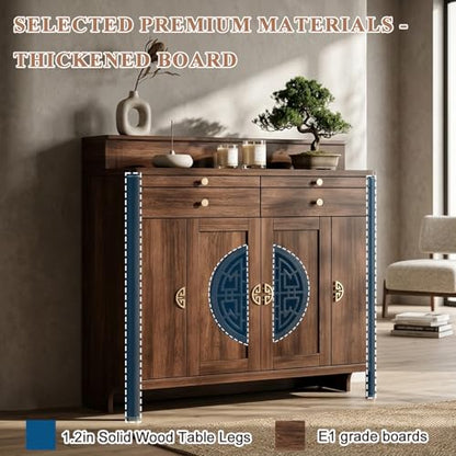 Personal Shrine Altar Table, Solid Wood Frame Buddhist Altar Cabinet, Meditation Prayer Table with Drawer (Brown, 98cm/38.6in) - size: 98cm/38.6in