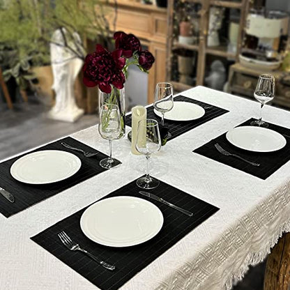 Set of 8 Pcs Bamboo Placemats Sushi Rolling Mat Japanese Style Natural Anti-Slip Bamboo Placemats Washable Heat-Resistant Table Mats for Dining Room and Kitchen（Black） - color: 4black, size: Set of 8
