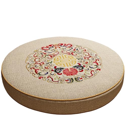 Round Linen Texture Meditation Floor Cushion Non-Slip Thick Floor Seat Pillow Cushion for Yoga, Tatami, Fireplace, Living Room, Beige 01, 19.7" L x 19.7" W x 3.1" H - color: Beige 01, size: 19.7"L x 19.7"W x 3.1"H