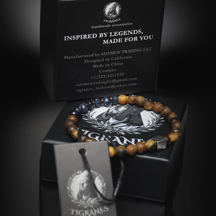 Tigranes Premium Natural Stone Bracelet Collection – Handmade Gemstone Jewelry in Luxury Branded Gift Box - style: Midnight Tiger’s Eye
