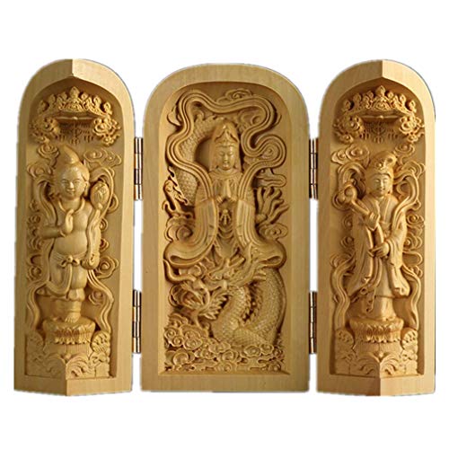 Ulalaza Boxwood Buddha Statue Solid Wood Carvings Carved Locker Box Sculpture Decoration - color: Style-10