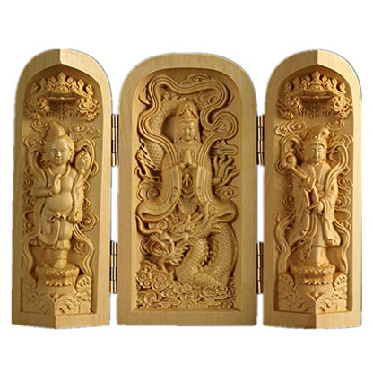 Ulalaza Boxwood Buddha Statue Solid Wood Carvings Carved Locker Box Sculpture Decoration - color: Style-10
