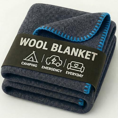 Wool Camping Blanket – 70% Wool Heavy-Duty Military Style Throw, Warm & Washable, Fire Retardant Cover for Emergency, Survival & Outdoor Use – Perfect for Camping, Car, Home & Hiking, Navy 66x90 - color: Navy, size: 66x90
