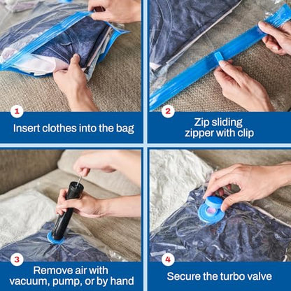 10 Pack Large Vacuum Storage Bags for Comforters, Blankets & Clothes – Vacuum Sealed Compression Bags with Hand Pump – Space Saver Storage Bags for Bedding, Moving, Travel & Organization - size: 10 Large Bags