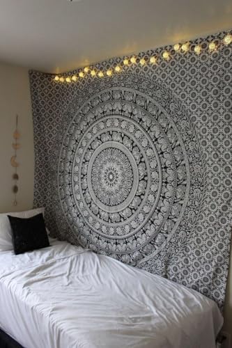 Craft Trade Wall Tapestry, Bohemian Boho Living Room Decor - 50x60 Inches, Black and White - color: Black and White, size: 50"L x 60"W