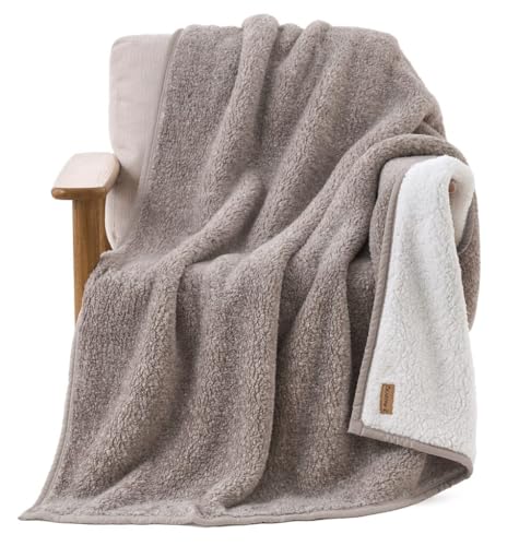 BEARPAW Sherpa Throw Blanket - Ultra Soft Plush Warm Reversible Fluffy Blanket for Bed Couch Sofa & Living Room Decor, House Decor, Room Decor Gifts for Women - 50"x70" (Brown, Throw - 50" x 70") - color: Brown