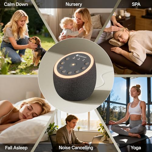 Hotmoon Sound Machine for Sleep, Cocoon 2 White Noise Sound Machine with 40 Relaxing Sounds, Dual-Speaker & Timer, 8 Night Light, Pink Brown Green Noise for Sleeping Adults, Office Privacy, Plug-in - size: Iron Black