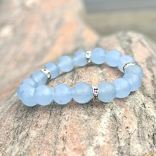 Healing Bracelet For Women Anxiety Crystal Bracelet Chakra Beaded Bracelets Rose Quartz Crystals And Healing Stones Yoga Bead Bracelet Calming Stretch Bracelet Stress Relief Gifts For Women - color: Blue-Chalcedony