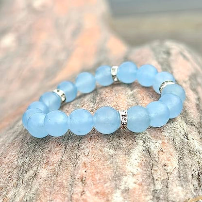 Healing Bracelet For Women Anxiety Crystal Bracelet Chakra Beaded Bracelets Rose Quartz Crystals And Healing Stones Yoga Bead Bracelet Calming Stretch Bracelet Stress Relief Gifts For Women - color: Blue-Chalcedony