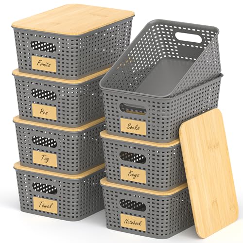 Stackable Storage Basket: Plastic Baskets Bins, Baskets for Organizing, Pantry Decorative Containers for Closets, Cabinets, Shelves(8 Pack, Grey) - color: Grey