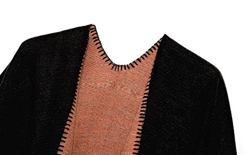 Urban CoCo Women's Color Block Shawl Wrap Open Front Poncho Cape - color: Series 20-black
