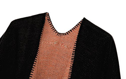 Urban CoCo Women's Color Block Shawl Wrap Open Front Poncho Cape - color: Series 20-black