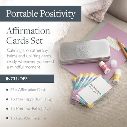 Scentered Gratitude & Affirmation Gift Set – 42 Pocket-Sized Mindfulness Cards with Aromatherapy Balms for Positivity, Mood Boost & Self-Care in Reusable Tin