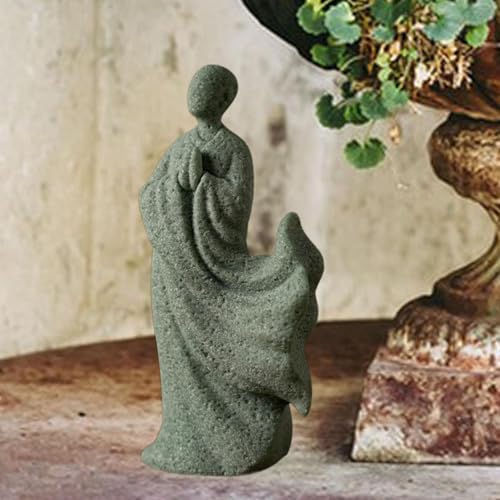 Zen Monk Statue Green Sandstone Bonsai Ornament Desktop Decor Meditation Figurine Chinese Style Sculpture Gift- Style a