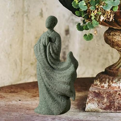 Zen Monk Statue Green Sandstone Bonsai Ornament Desktop Decor Meditation Figurine Chinese Style Sculpture Gift- Style a
