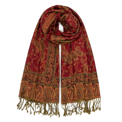 Ciormis Two Tone Silky Paisley Pashmina Shawl Scarf,Soft Women's Rave Jacquard Pashminas Wrap Scarves - color: Style1-red Paisley