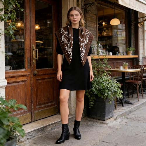 35" Head Scarf Large Square Scarf Like Cotton Hairscarf Fashion Scarves Bandana Night Sleeping Wraps for Women B01 - color: Dark Brown Paisley
