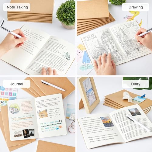 feela 8 Pack Unlined Kraft Paper Notebooks, Blank Journal Note Pad for Drawing Writing, Small Sketchbook Travel Journal Bulk for Women Kids Students Office School Supplies, A5, 60 Pages, 8.3” X 5.5” - style: Blank-8 Pack