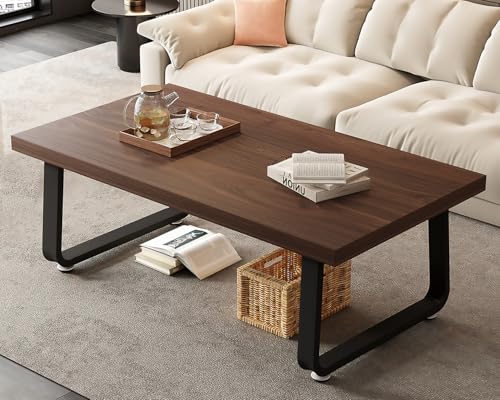 HSH Rustic Walnut Coffee Table, Modern Center Table, Rectangle Industrial Living Room Coffee Table, Simple Farmhouse Wood and Metal Tea Table for Home Bedroom Office, Walnut, 47 in - color: Walnut, size: 47 inch