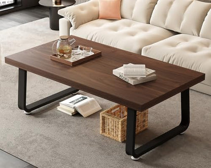 HSH Rustic Walnut Coffee Table, Modern Center Table, Rectangle Industrial Living Room Coffee Table, Simple Farmhouse Wood and Metal Tea Table for Home Bedroom Office, Walnut, 47 in - color: Walnut, size: 47 inch
