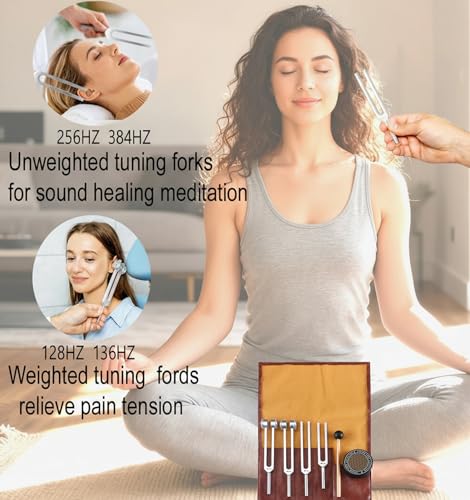 Tuning Forks for Healing Set–128Hz, 136.1Hz, 256Hz, 384Hz. Chakra Sound Healing Instrument for Meditation,Yoga, Reiki Energy,Perfect Mother's Day & Birthday Gifts for Women