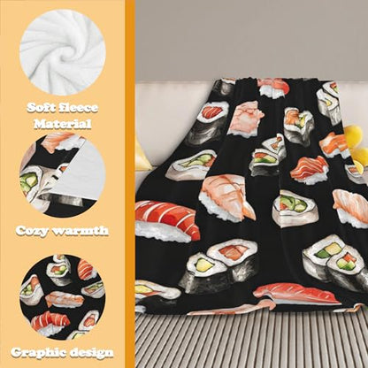Sushi Food Lightweight Flannel Bedding Blanket,Washable Fleece Throw Blanket for Bed, Couch, Sofa, Camping,60''x 50'' - color: Sushi, size: 50" X 60"