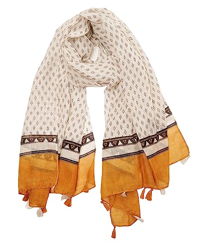 YOUR SMILE Large Boho Scarf for Women Lightweight Floral Printed Scarves Fall Winter Fashion Fringed Shawl wraps - color: 21 White/Khaki Boho