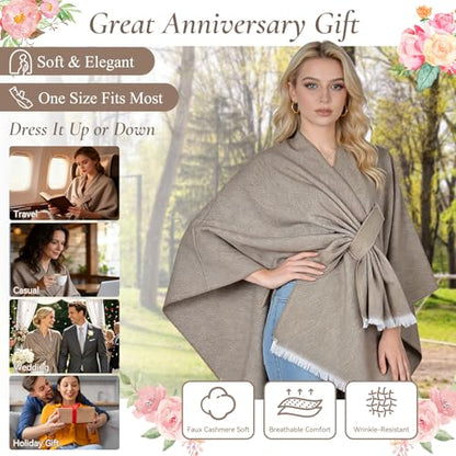 QUIRAI Shawl Wraps for Women, Elegant Pashmina Poncho Shawl for Air Conditioned Rooms,Birthday Gifts for Women Mom Wife - color: Light Khaki