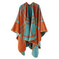 Shawl Wraps for Women, Elegant Knitted Cape Open Front Poncho Scarf Blanket Cardigan Coat for Spring, Autumn, and Winter - color: Orange Blue